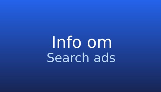 Informationskort om search ads: annoncer vist i søgeresultater, ofte afregnet pr. klik